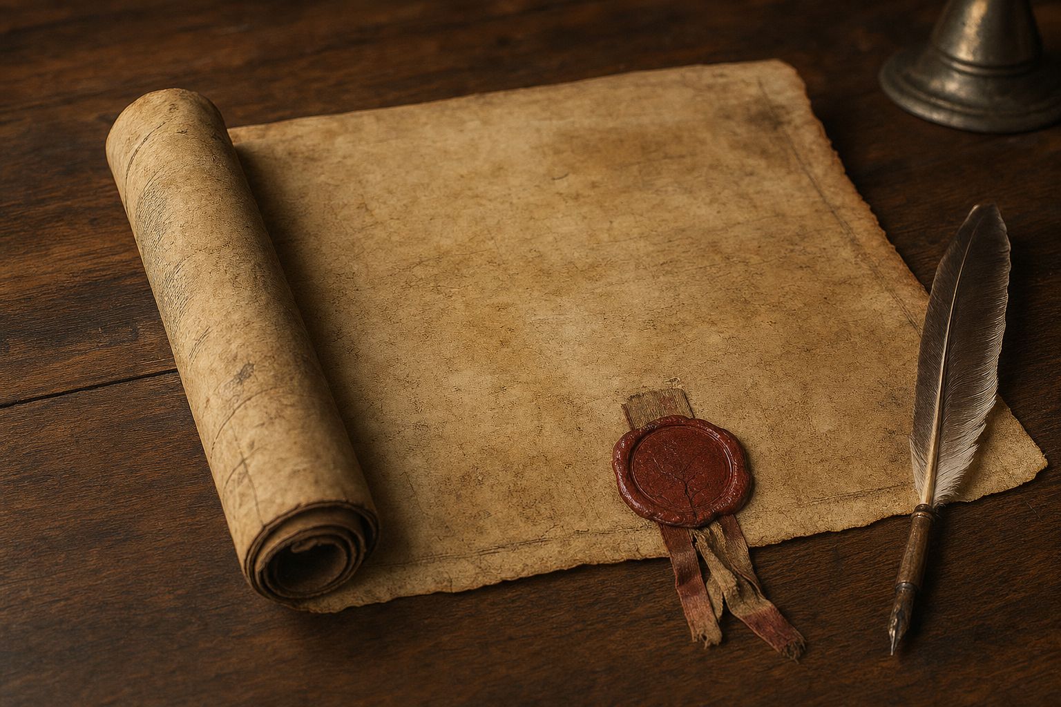 A weathered 1830s Mexican-era rancho land grant document sealed with red wax on a wooden table